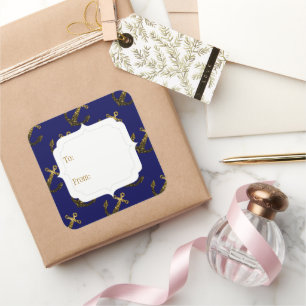 Yellow Gold sparkles Anchor   Navy blue Gift Tag