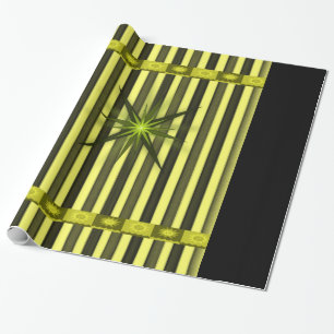 yellow gold star stipped wrapping paper