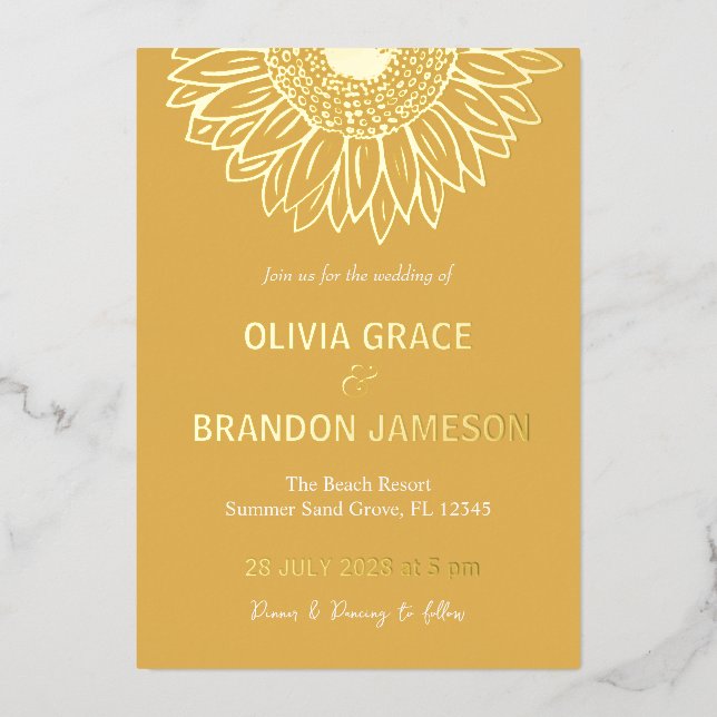 Yellow Gold  Sunflower Modern Floral Wedding  (Front)
