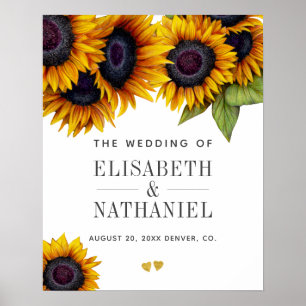 Yellow gold sunflowers rustic wedding welcome sign