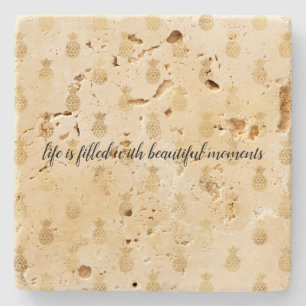 Yellow Gold Tropical Pineapples Stone Coaster