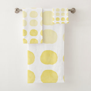 Yellow Gold Watercolor Cute Happy Polka Dots Art Bath Towel Set
