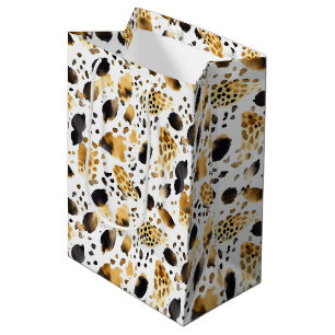 Yellow Gold White Black Leopard  Medium Gift Bag