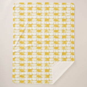Yellow Gold White Plaid Stripes Birthday Sherpa Blanket