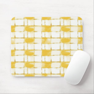 Yellow Gold White Plaid Stripes Mouse Pad