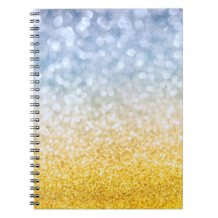 Yellow golden and blue bokeh background. Festive c Notebook