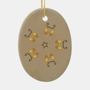 Yellow Golden Egg Pattern Easter Eggs Rustic Beige Ceramic Ornament