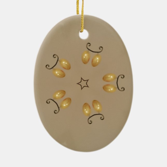 Yellow Golden Egg Pattern Easter Eggs Rustic Beige Ceramic Ornament (Back)