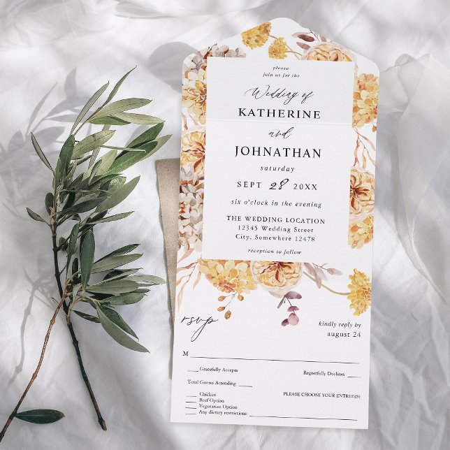 Yellow Golden Floral Wedding All In One Invitation (Creator Uploaded)