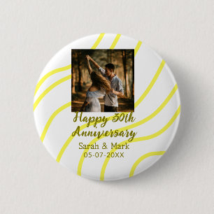 Yellow golden photo 30th wedding anniversary name 6 cm round badge