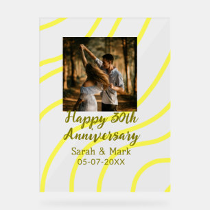 Yellow golden photo 30th wedding anniversary name  acrylic sign