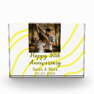 Yellow golden photo 30th wedding anniversary name  block