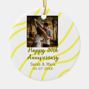 Yellow golden photo 30th wedding anniversary name ceramic ornament