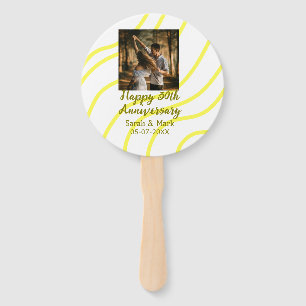 Yellow golden photo 30th wedding anniversary name  hand fan