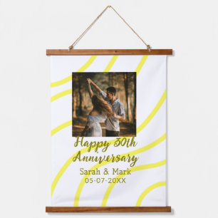 Yellow golden photo 30th wedding anniversary name  hanging tapestry