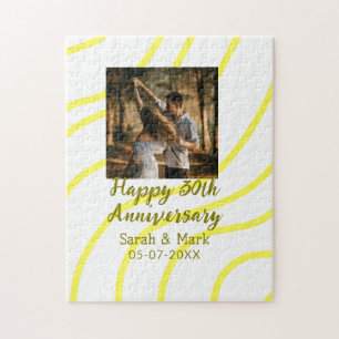 Yellow golden photo 30th wedding anniversary name jigsaw puzzle