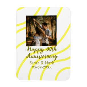 Yellow golden photo 30th wedding anniversary name  magnet