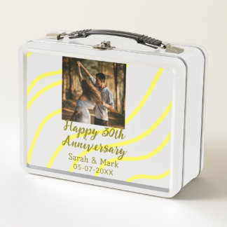 Yellow golden photo 30th wedding anniversary name  metal lunch box