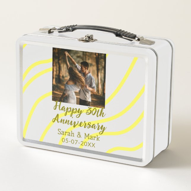 Yellow golden photo 30th wedding anniversary name  metal lunch box (Front)