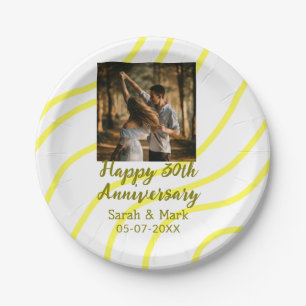 Yellow golden photo 30th wedding anniversary name  paper plate