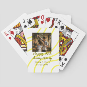 Yellow golden photo 30th wedding anniversary name playing cards