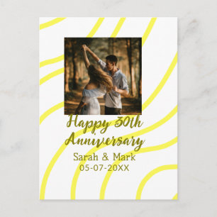 Yellow golden photo 30th wedding anniversary name  postcard
