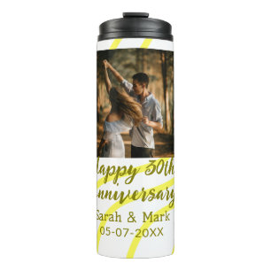Yellow golden photo 30th wedding anniversary name thermal tumbler