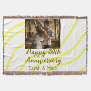 Yellow golden photo 30th wedding anniversary name throw blanket