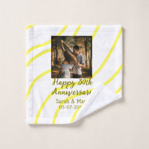 Yellow golden photo 30th wedding anniversary name  wash cloth