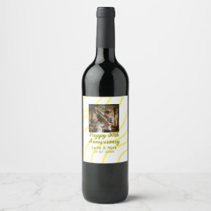 Yellow golden photo 30th wedding anniversary name  wine label