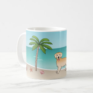 Yellow Golden Retriever At A Tropical Summer Beach Coffee Mug