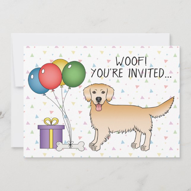 Yellow Golden Retriever Cartoon Dog - Birthday Invitation (Front)