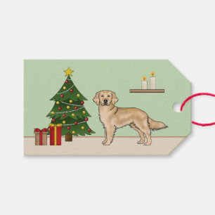 Yellow Golden Retriever Cartoon Dog Christmas Tree Gift Tags