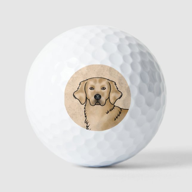 Yellow Golden Retriever Cartoon Dog Head Golf Balls (Front)