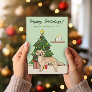 Yellow Golden Retriever Christmas Happy Holidays Holiday Card