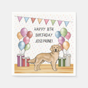 Yellow Golden Retriever Colourful Pastel Birthday Napkin