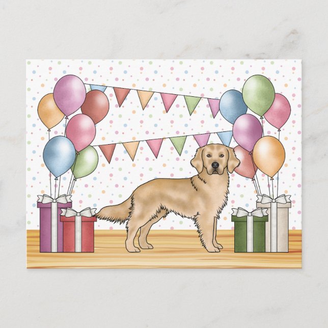 Yellow Golden Retriever Colourful Pastel Birthday Postcard (Front)