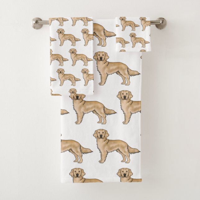 Yellow Golden Retriever Cute Cartoon Dog Pattern Bath Towel Set (Insitu)