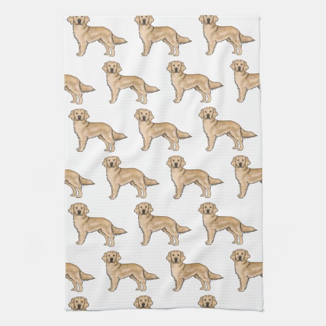Yellow Golden Retriever Cute Cartoon Dog Pattern Tea Towel (Vertical)