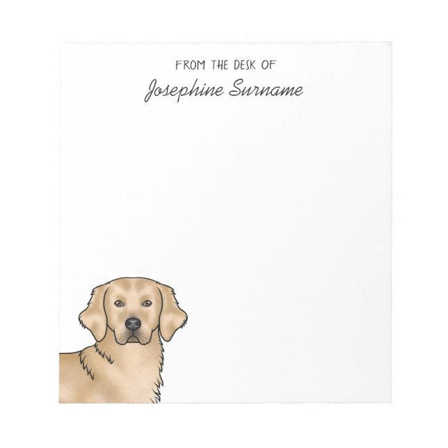 Yellow Golden Retriever Cute Dog With Custom Name Notepad (Front)