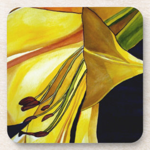 Yellow Golden Splendour lily original art Coaster