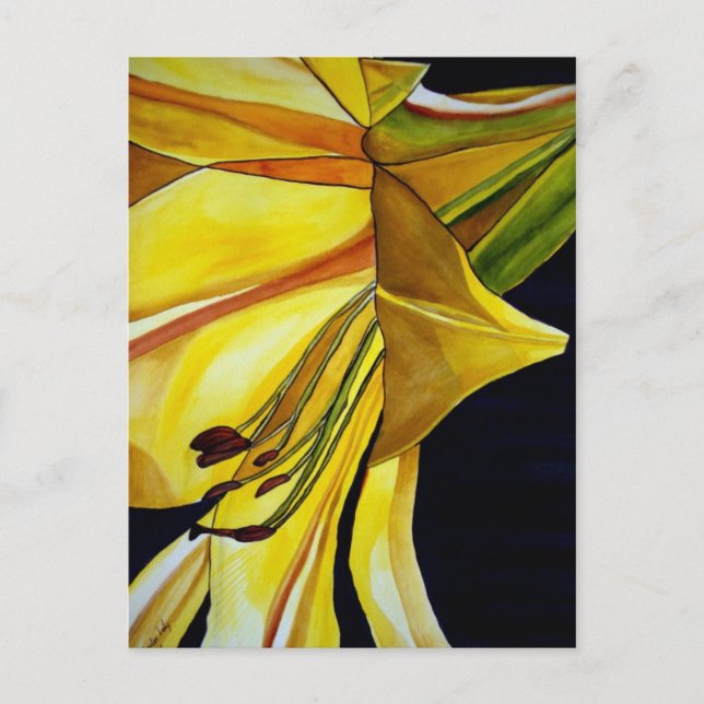 Yellow Golden Splendour lily original art Postcard (Front)