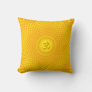 Yellow Golden Sun Lotus flower meditation wheel OM Cushion