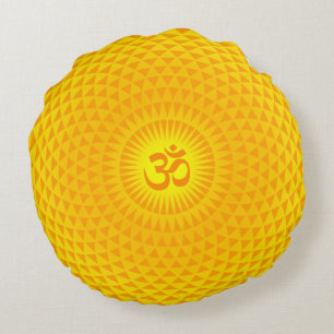 Yellow Golden Sun Lotus flower meditation wheel OM Round Cushion