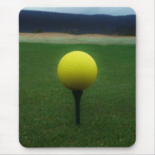 Yellow Golf Ball on a mountain golf course Mouse Pad