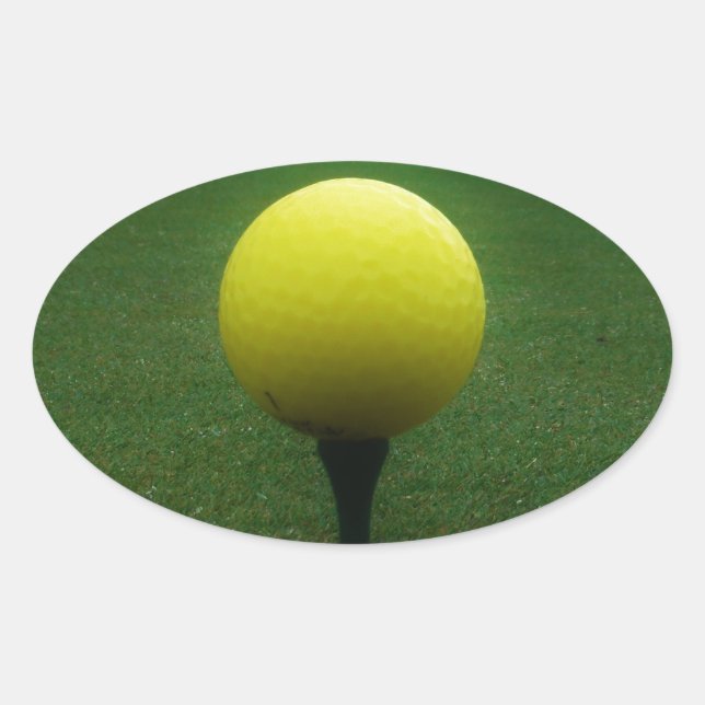 Yellow Golf Ball on a mountain golf course Oval Sticker (Front)