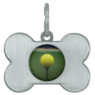 Yellow Golf Ball on a mountain golf course Pet Name Tag