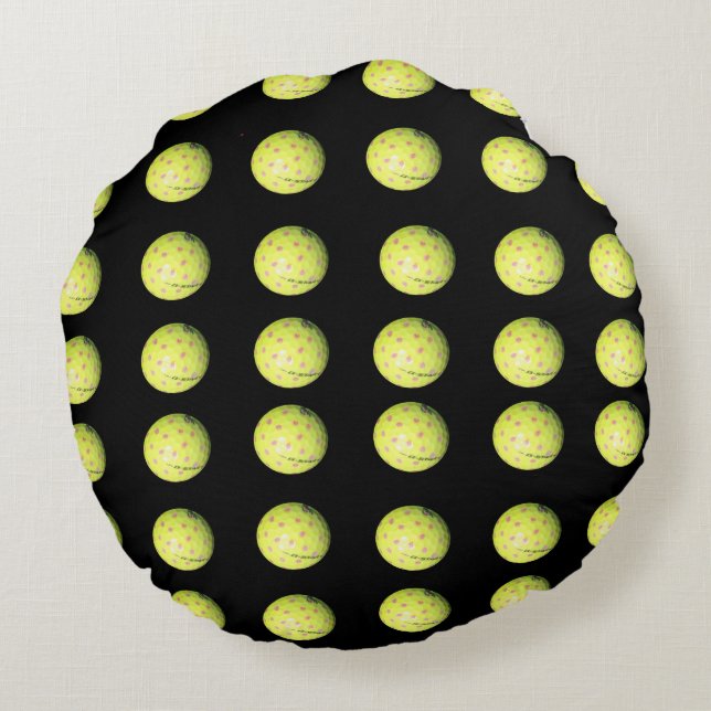 Yellow Golf Balls On Black, Round Cushion (Back)