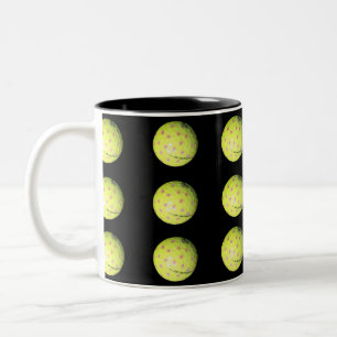 Yellow Golf Balls On Black, Two-Tone Coffee Mug