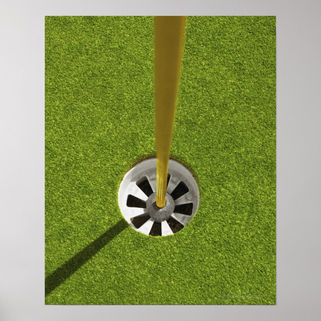 Yellow golf flag pole and hole poster (Front)